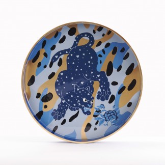 Round lacquer tray with the blue panther  D40 cm